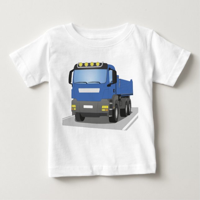 Camiseta Para Bebê em obras azuis CAMIÃO COM REBOQUE (Frente)