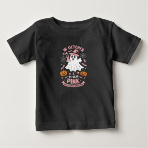Camiseta Para Bebê Em Outubro Nós Usamos Rosa Bruxa Fantasma Câncer d