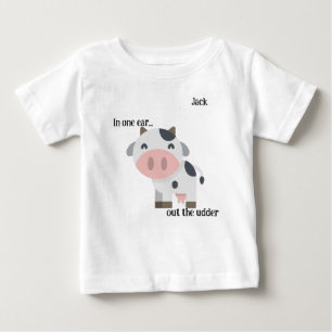 Camiseta Para Bebê "Em um ouvido..." Cow Pun Personalizável