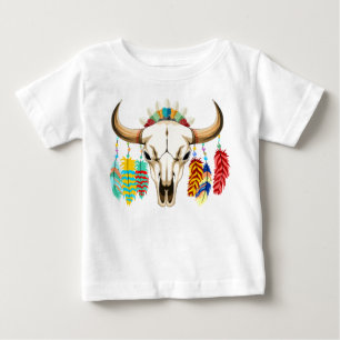 Camiseta Para Bebê Emblema Nativo Americano de Crânio de Búfalo