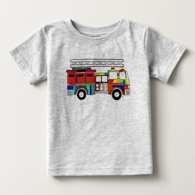 Camiseta Para Bebê Emergência do veículo bombeiro (Frente)