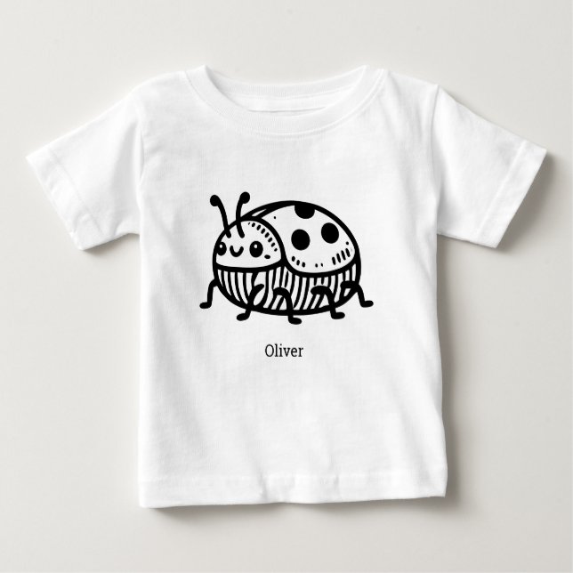 Camiseta Para Bebê Encantadora Ilustração do Besouro Desenhado à Mão (Frente)