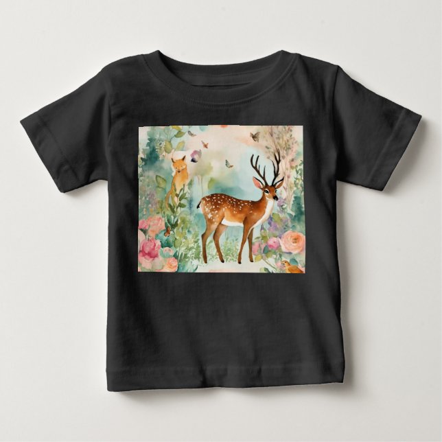 Camiseta Para Bebê "Encantando Floresta Animal Fantasy Zoo Art Baby (Frente)