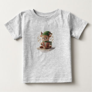 Camiseta Para Bebê Enfeite de Natal de Rena Fofa Tocando Acordeão