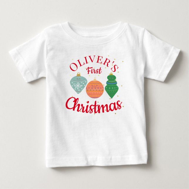 Camiseta Para Bebê Enfeite Kawaii Fofo Personalizado Primeiro Natal d (Frente)