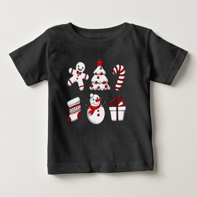 Camiseta Para Bebê Enfeites de natal (Frente)
