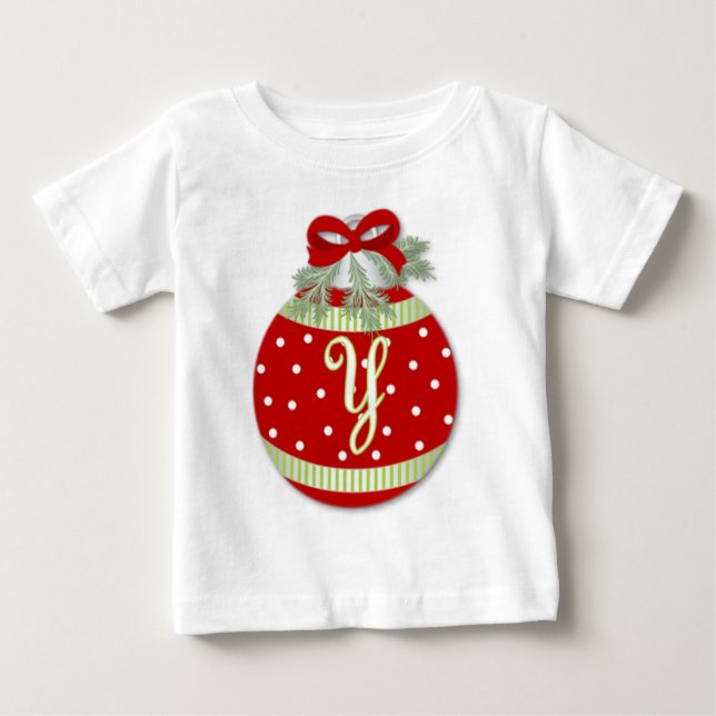 CAMISETA PARA BEBÊ ENFEITES DE NATAL INICIAL Y (Frente)