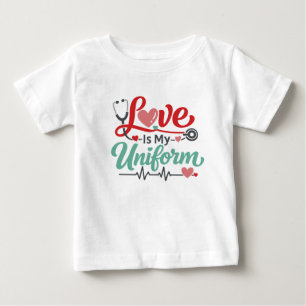 Camiseta Para Bebê Enfermeira é Meu Uniforme de Amor