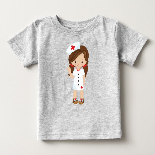 Camiseta Para Bebê Enfermeira, Medicina, Doutor, Garota Bonita, Cabel (Frente)