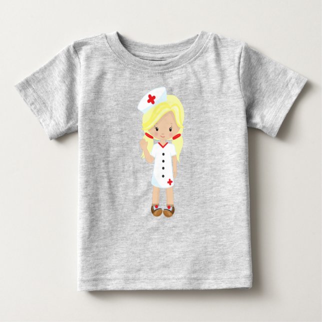 Camiseta Para Bebê Enfermeira, Medicina, Doutor, Garota Fofa, Cabelo  (Frente)