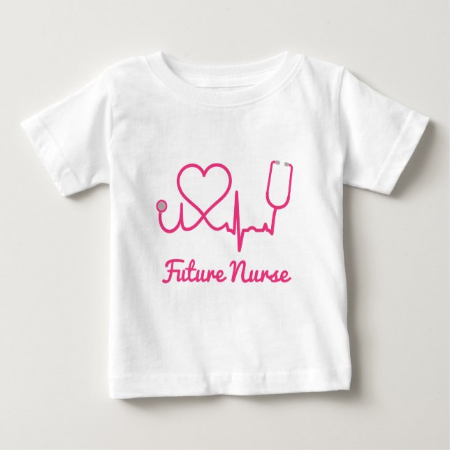 Camiseta Para Bebê Enfermeira Personalizada Rosa Nome Stethoscope Lin (Frente)