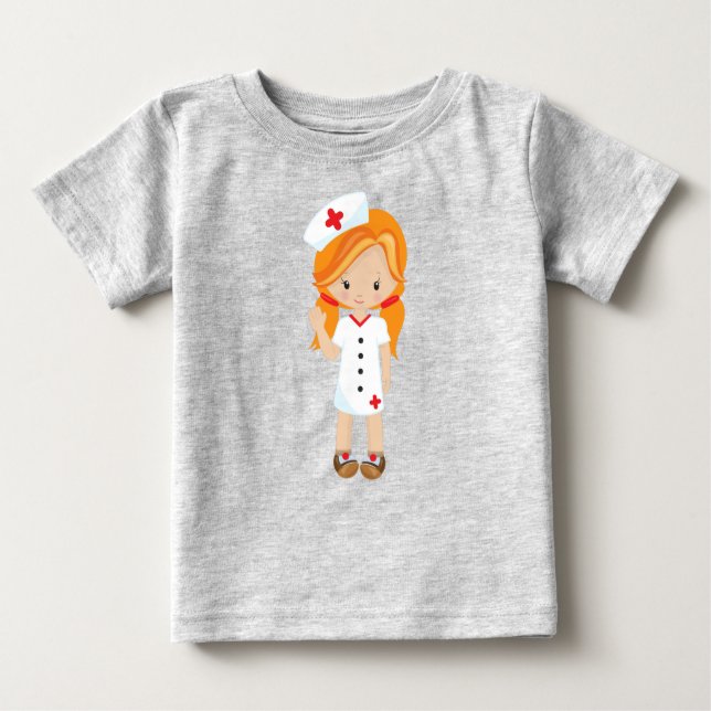 Camiseta Para Bebê Enfermeira, Remédio, Médico, Garota Bonita, Cabelo (Frente)