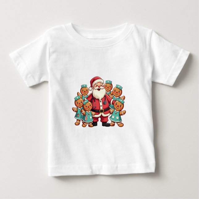 Camiseta Para Bebê Enfermeiras de pão Natal Santa Claus (Frente)