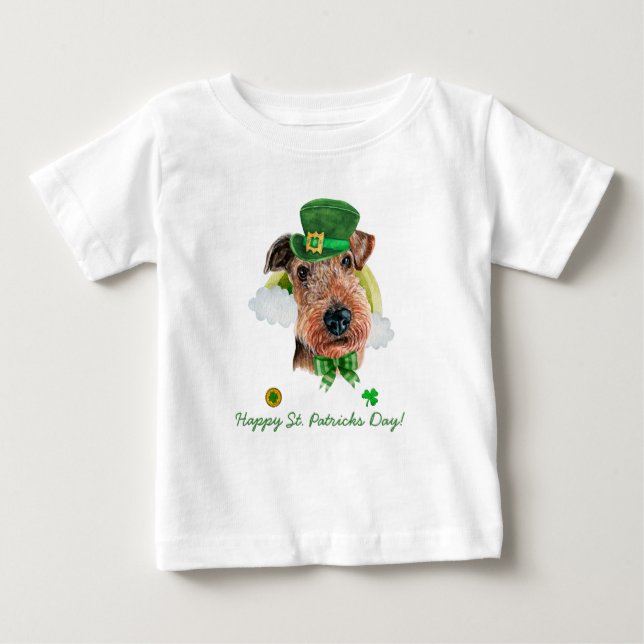 Camiseta Para Bebê Engraçado Airedale Terrier Dourado Dia de São Patr (Frente)