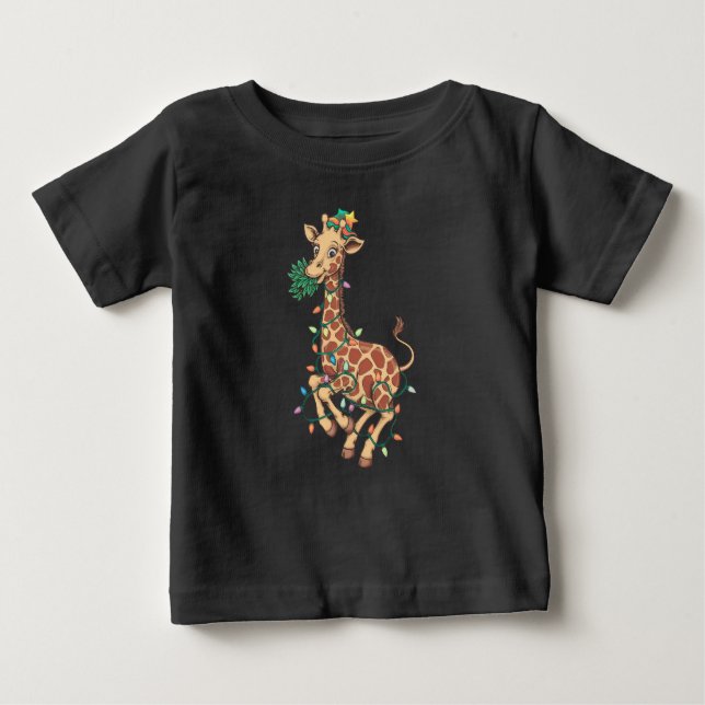 Camiseta Para Bebê Engraçado Árvore de Natal Girafa Sobrevivente Dand (Frente)
