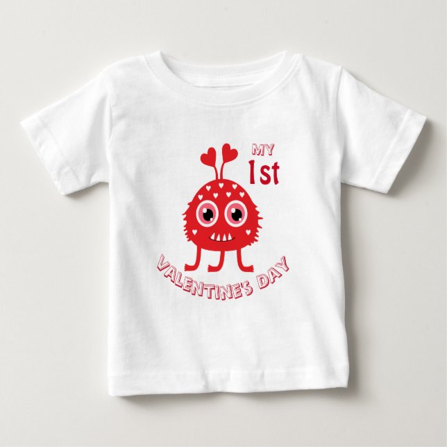Camiseta Para Bebê Engraçado Bebê Meu Primeiro Dia de os namorados Bo (Frente)