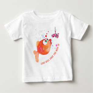 Camiseta Para Bebê Engraçado Camiseta de Bebê Feliz Peixe e Verme