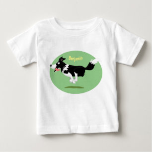 Camiseta Para Bebê Engraçado Cão da Borda Collie executando desenho a