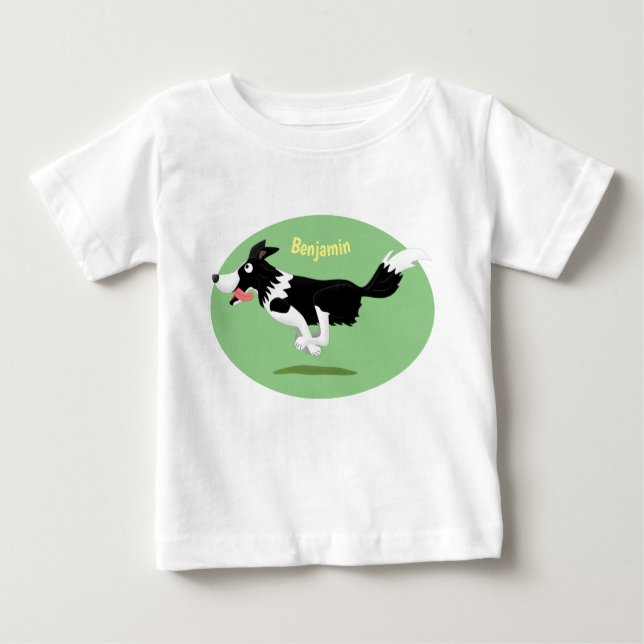 Camiseta Para Bebê Engraçado Cão da Borda Collie executando desenho a (Frente)