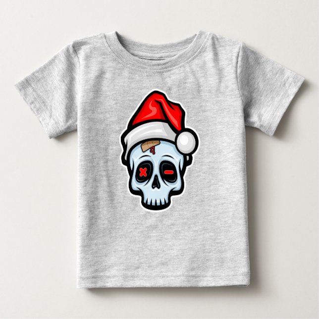 Camiseta Para Bebê Engraçado Caveira de Natal, Estilo de Cartoon (Frente)