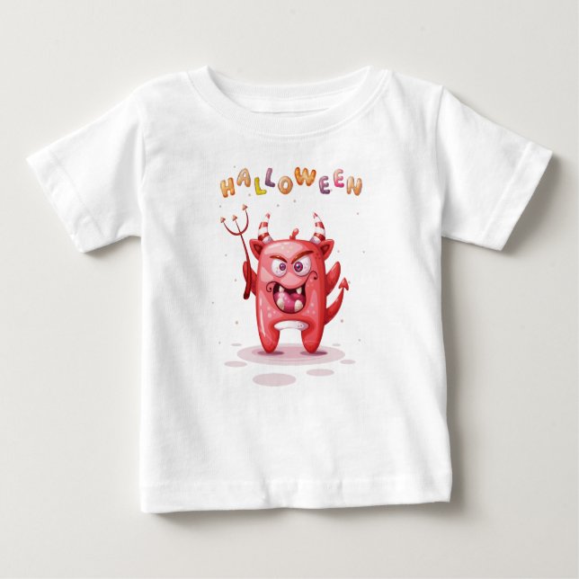 Camiseta Para Bebê Engraçado demônio infantil do Dia das Bruxas Todle (Frente)