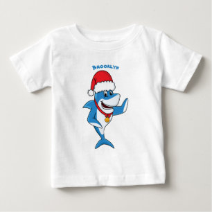 Camiseta Para Bebê Engraçado desenho animado de tubarão de Natal