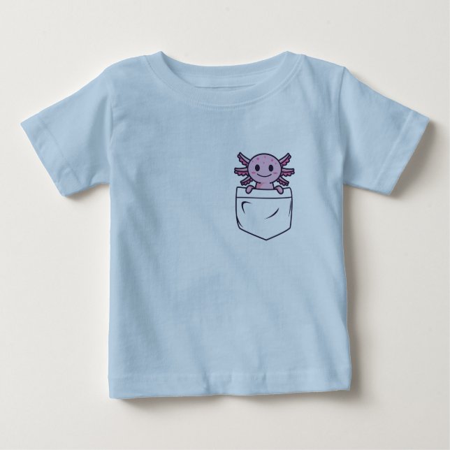 Camiseta Para Bebê Engraçado e Engraçado Axolotl no bolso T-Shirt Cla (Frente)
