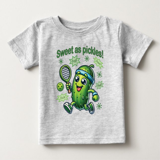 Camiseta Para Bebê Engraçado Fofo Doce como Picles Pickleball (Frente)