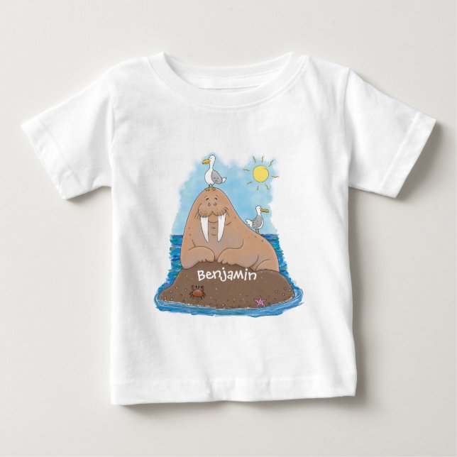 Camiseta Para Bebê Engraçado ilustração do desenho animado de morsa f (Frente)