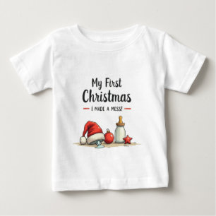 Camiseta Para Bebê Engraçado Minimalista Meu Primeiro Natal, Eu Fiz u