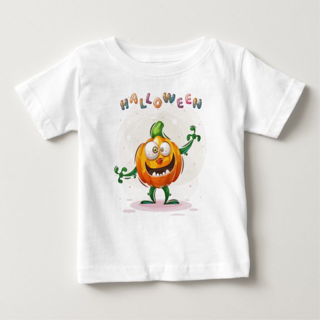 Camiseta Para Bebê Engraçado Pumpkin Halloween Toddler Baby T-Shirt (Frente)