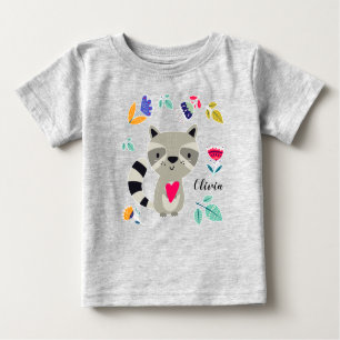 Camiseta Para Bebê Engraçado Raccoon com Nome Personalizado do Coraçã