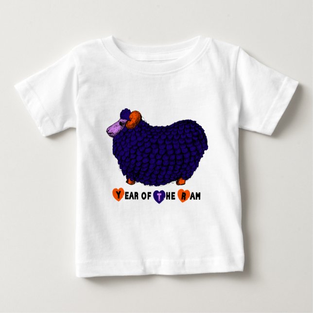 Camiseta Para Bebê Engraçado Ram Chinês Novo Ano Zodiodíco B Preto T (Frente)