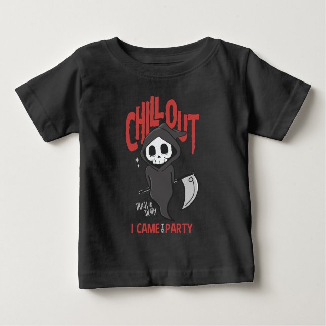 Camiseta Para Bebê Engraçado Sarcástico GrimReaper Figurino de Festa  (Frente)