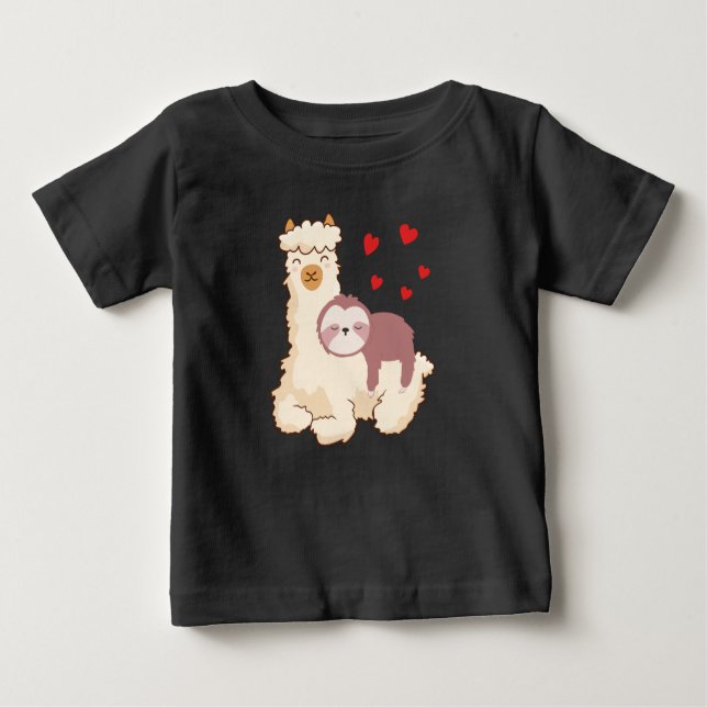 Camiseta Para Bebê Engraçado Sloth Riding Lama Shirt Engraçado Alpaca (Frente)