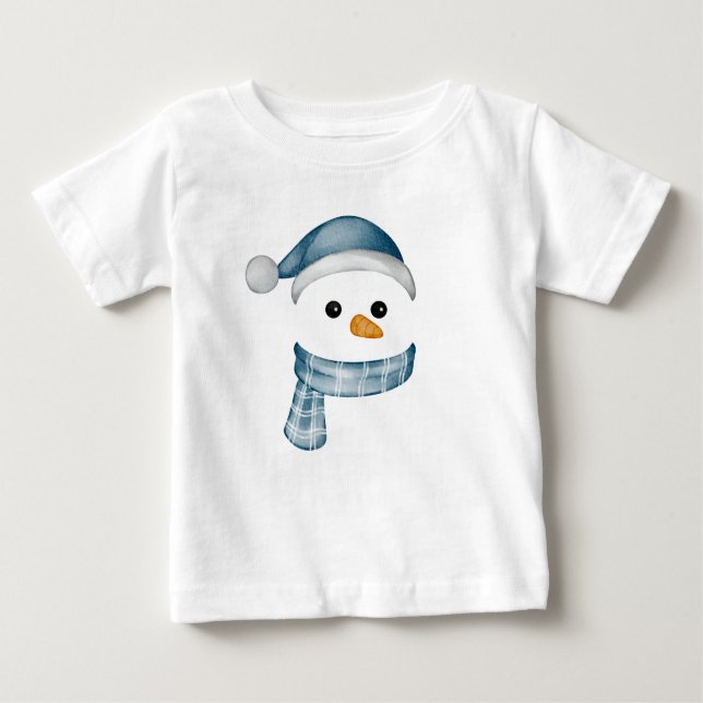 Camiseta Para Bebê Engraçado Snowman Enfrenta Feliz Família de Natal  (Frente)
