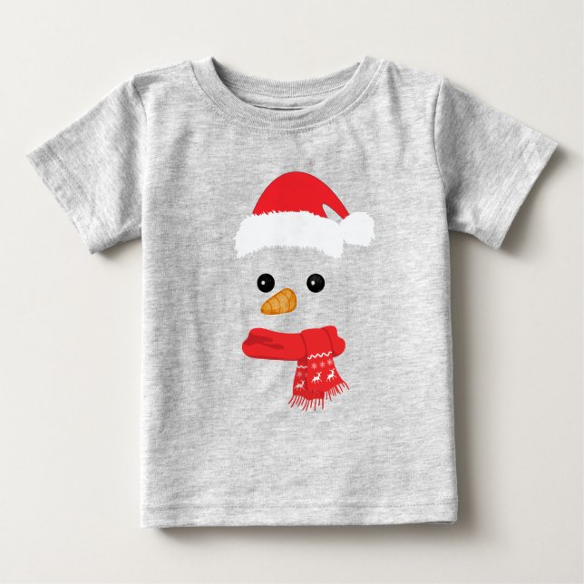 Camiseta Para Bebê Engraçado Snowman Enfrenta Feliz Família de Natal  (Frente)