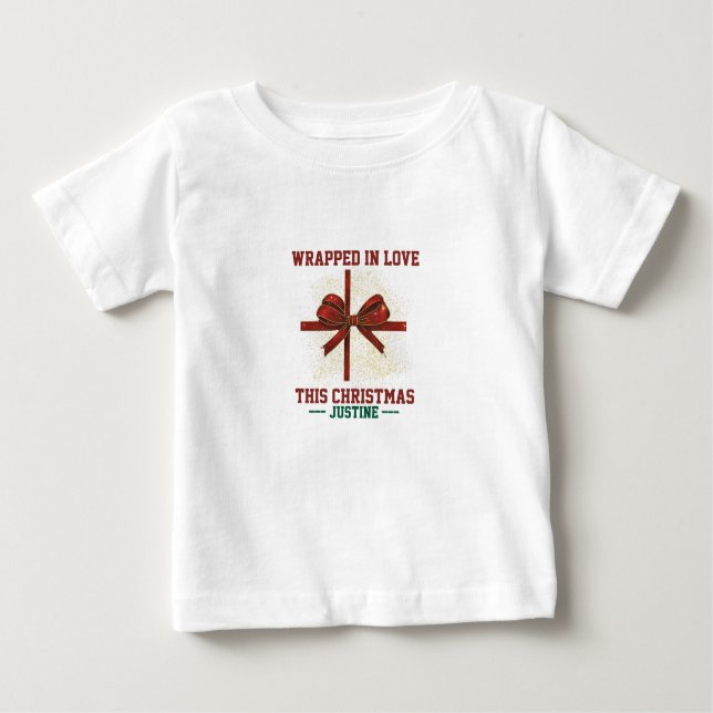 Camiseta Para Bebê Enrolada no Amor Este Natal | Bebê Personalizado (Frente)
