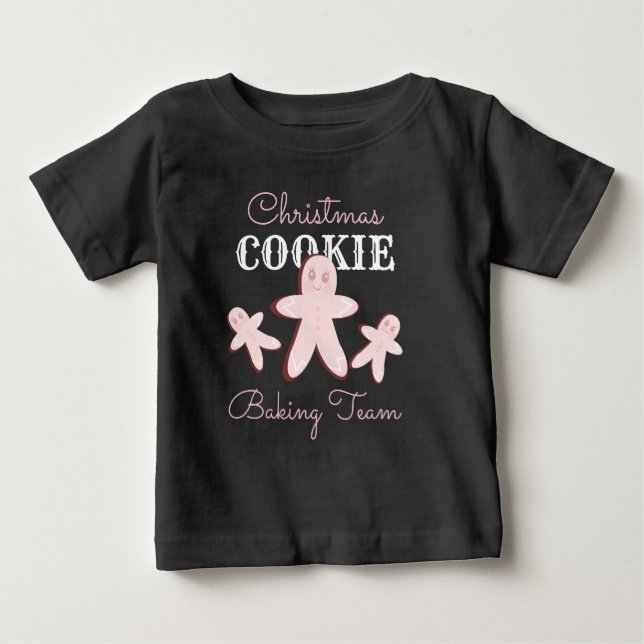 Camiseta Para Bebê Equipe de Bolinhos de Natal com Gengibre Rosa    (Frente)