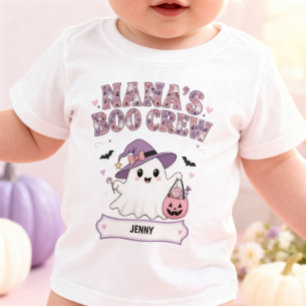 Camiseta Para Bebê Equipe de Boo da Nana Nome do Neto Fantasma Hallow
