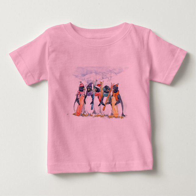 Camiseta Para Bebê Equipe de Esqui Penguin (Frente)