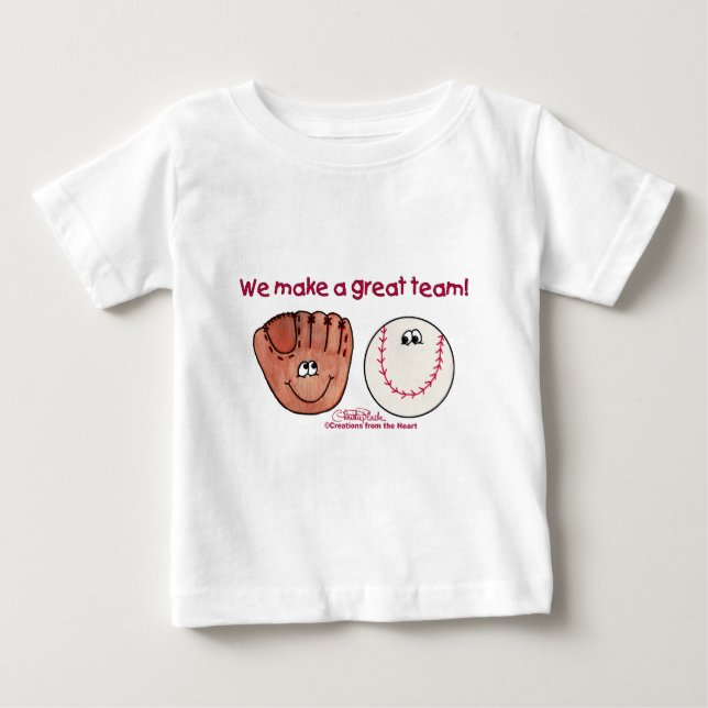 Camiseta Para Bebê Equipe de luvas de beisebol (Frente)