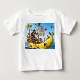 Camiseta Para Bebê Equipe de Pirata Macaco Navegando em um Navio de B