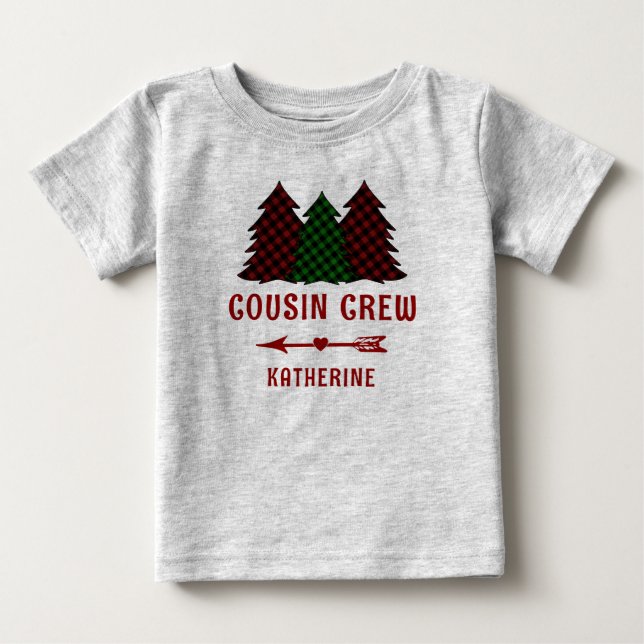 Camiseta Para Bebê Equipe de Primos Personalizada com Árvores de Nata (Frente)