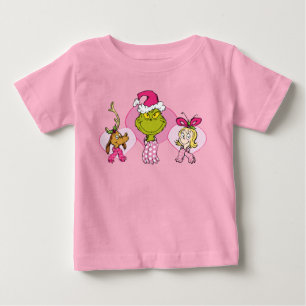 Camiseta Para Bebê Equipe do Grinch em Retrato Cor-de-Rosa do Dia dos