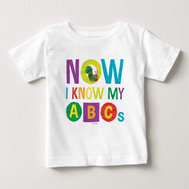 Camiseta Para Bebê Eric Carle Agora Conheço meus ABCs (Frente)