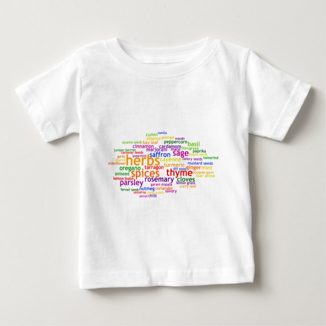 Camiseta Para Bebê Ervas e especiarias Wordle (Frente)