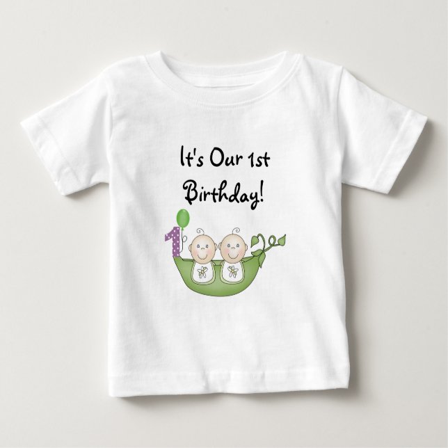 Camiseta Para Bebê Ervilhas dos gêmeos em um primeiro aniversário do (Frente)