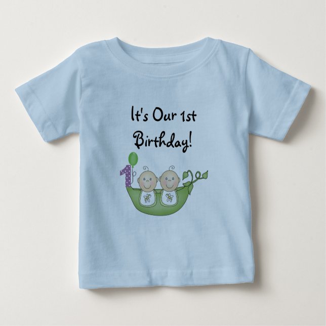 Camiseta Para Bebê Ervilhas dos gêmeos em um primeiro aniversário do (Frente)