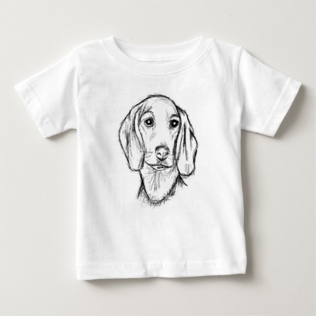 Camiseta Para Bebê esboço desenhado pela mão preto, cachorrinho branc (Frente)